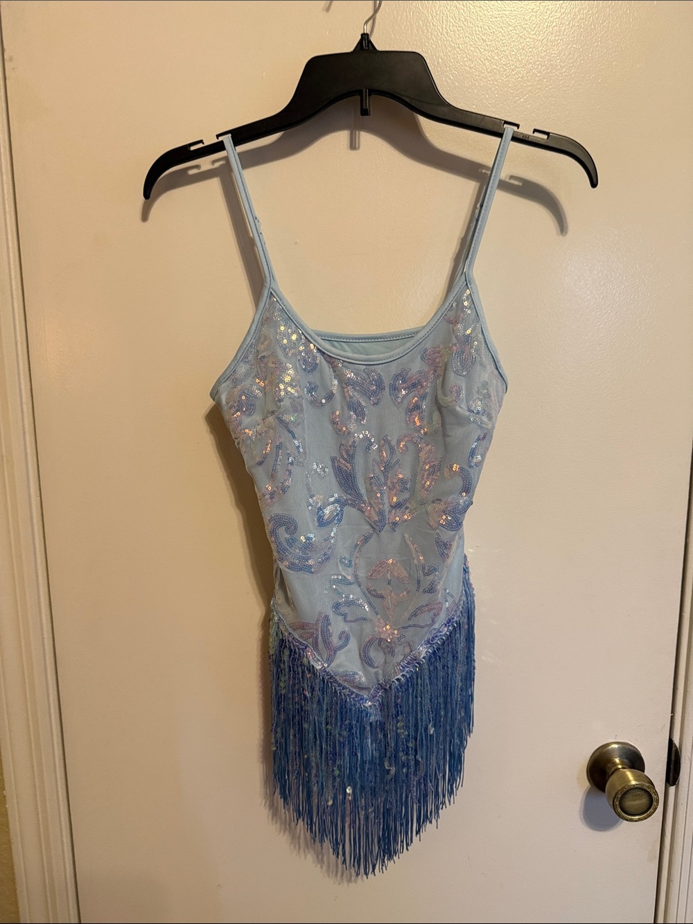 Light Blue Beaded Fringe Dance Bodysuit - Picture 3 of 9